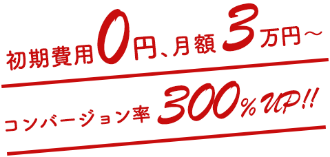 初期費用0円、月額3万円〜 コンバージョン率300%UP!!